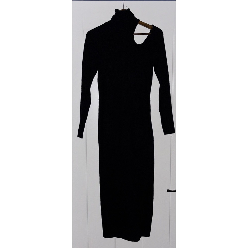 Bardot Olesa Cutout Knit Bodycon Midi Dress Black L NWT One Shoulder Edgy